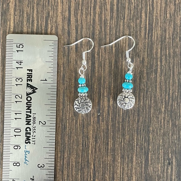 HAND CRAFTED Earrings Drop Silver Turquoise - Picture 4 of 12